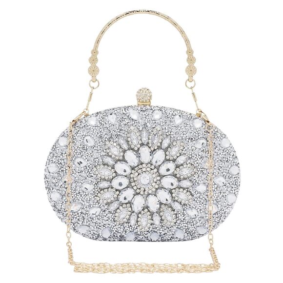 Handbags - 7699 Silver Clutch Purses Formal Rhinestone Evening Clutch Sparkling Party